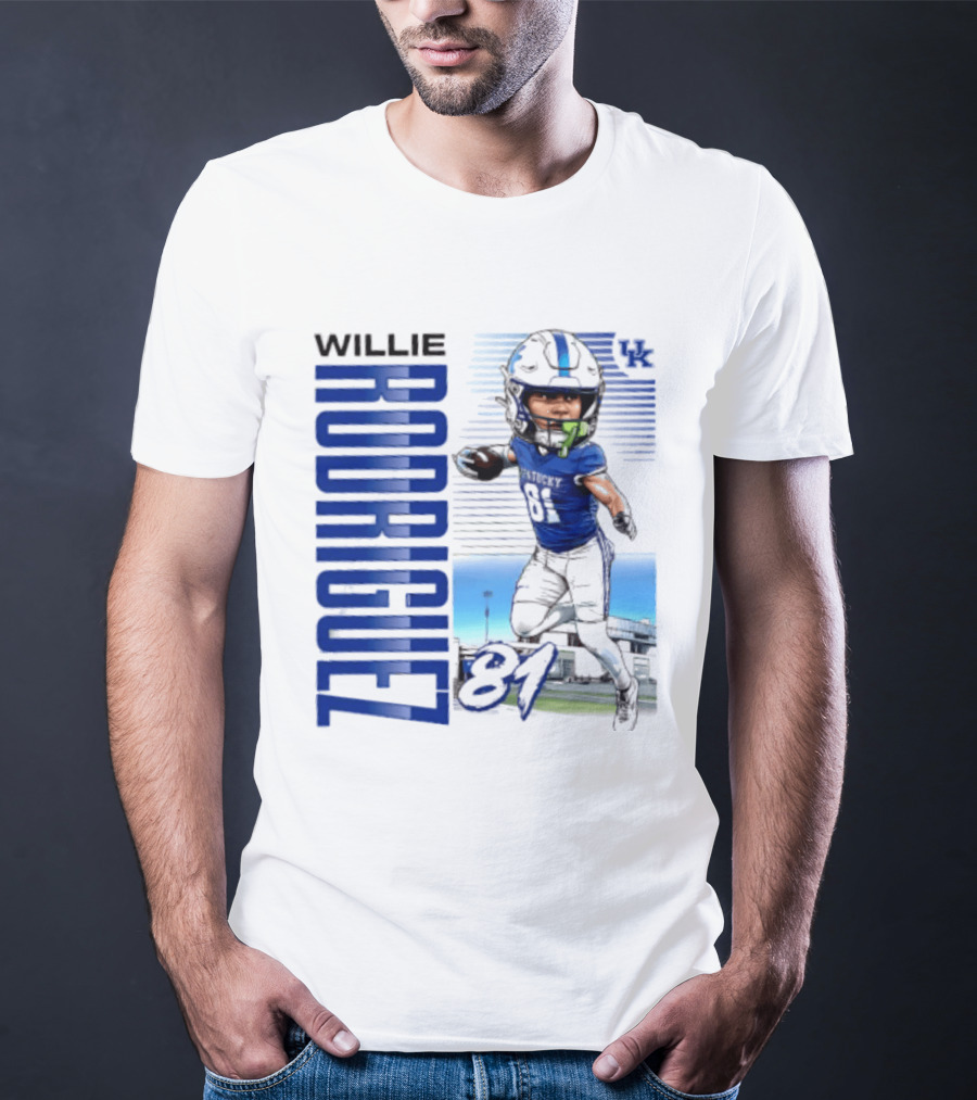 Willie Rodriguez 81 Kentucky Wildcats NCAA Football Player Name Caricature T-Shirt