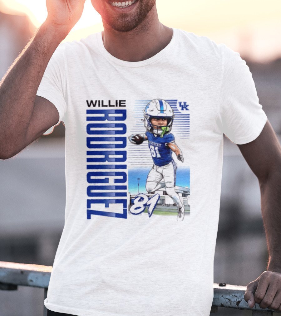 Willie Rodriguez 81 Kentucky Wildcats NCAA Football Player Name Caricature T-Shirt