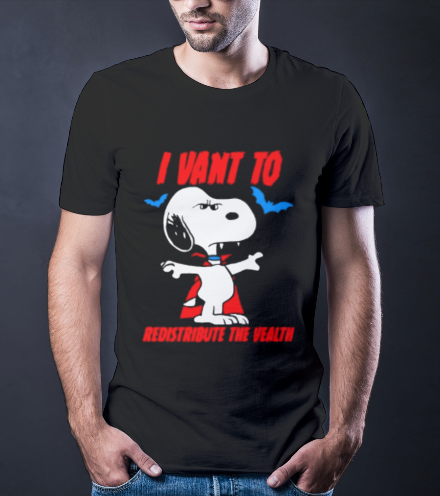 Snoopy I Want To Redistribute The Wealth Halloween Dracula Bats T-Shirt