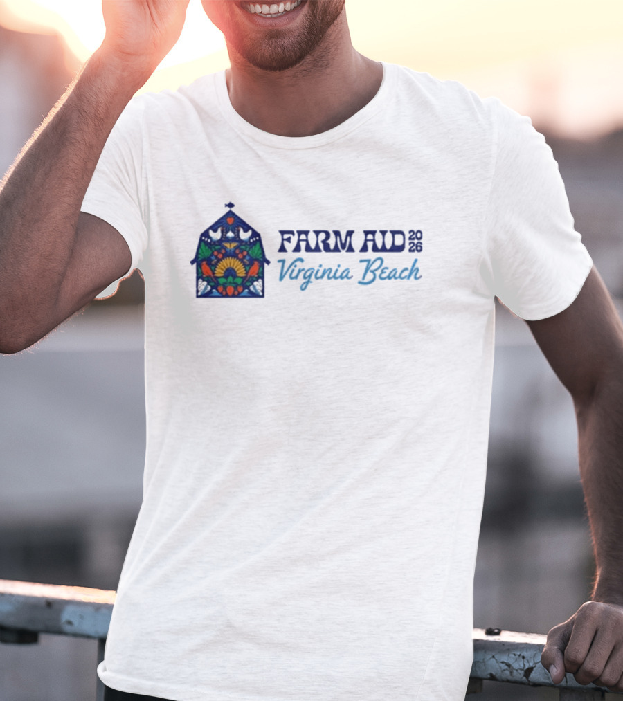 Farm Aid 2026 Virginia Beach Stained Glass Barn Sunflowers Doves T-Shirt