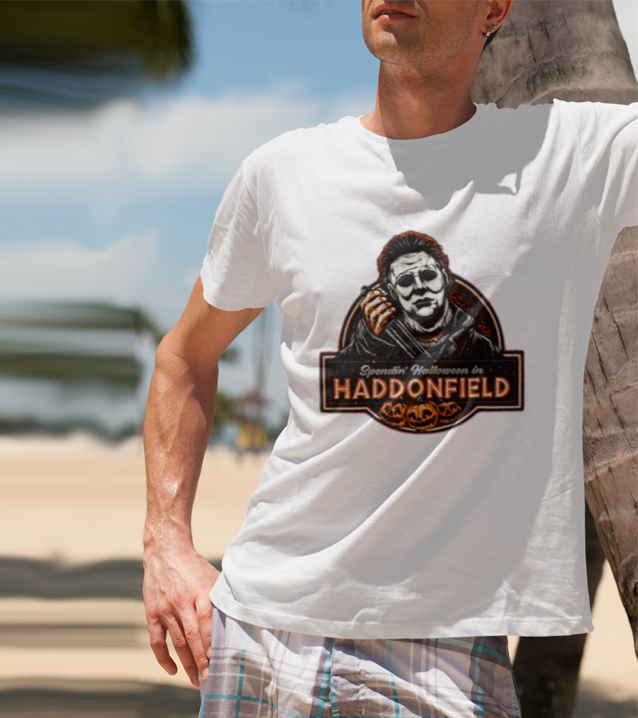 Michael Myers Spendin' Halloween In Haddonfield With Pumpkins T-Shirt