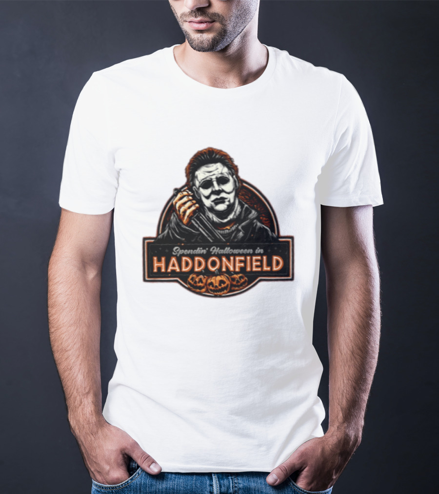 Michael Myers Spendin' Halloween In Haddonfield With Pumpkins T-Shirt