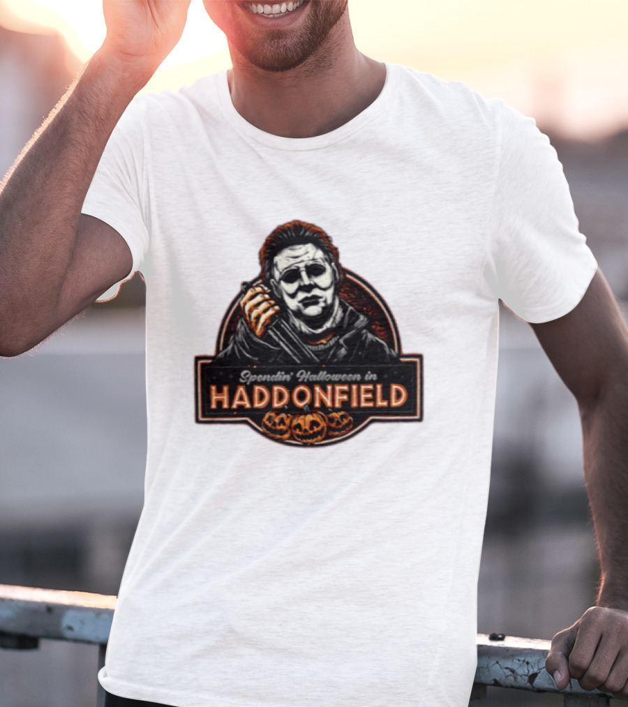 Michael Myers Spendin' Halloween In Haddonfield With Pumpkins T-Shirt