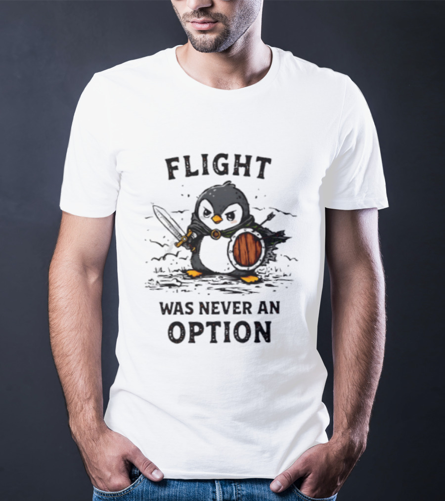 Penguin Knight Flight Was Never An Option Sword And Shield Warrior T-Shirt
