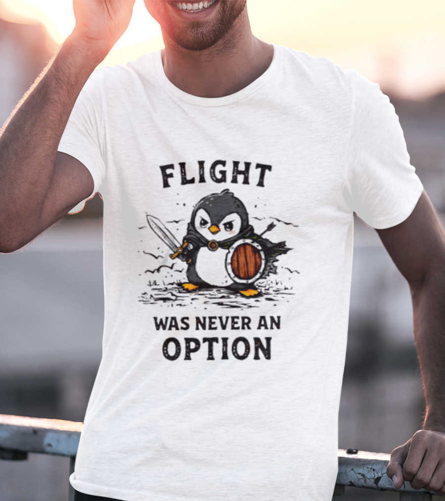 Penguin Knight Flight Was Never An Option Sword And Shield Warrior T-Shirt