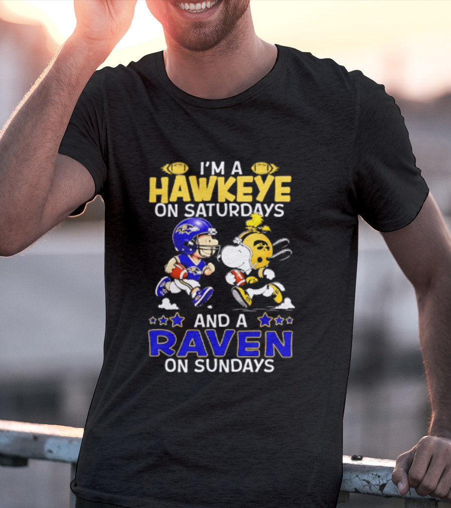 I'm A Hawkeye On Saturdays And A Raven On Sundays Peanuts Football T-Shirt