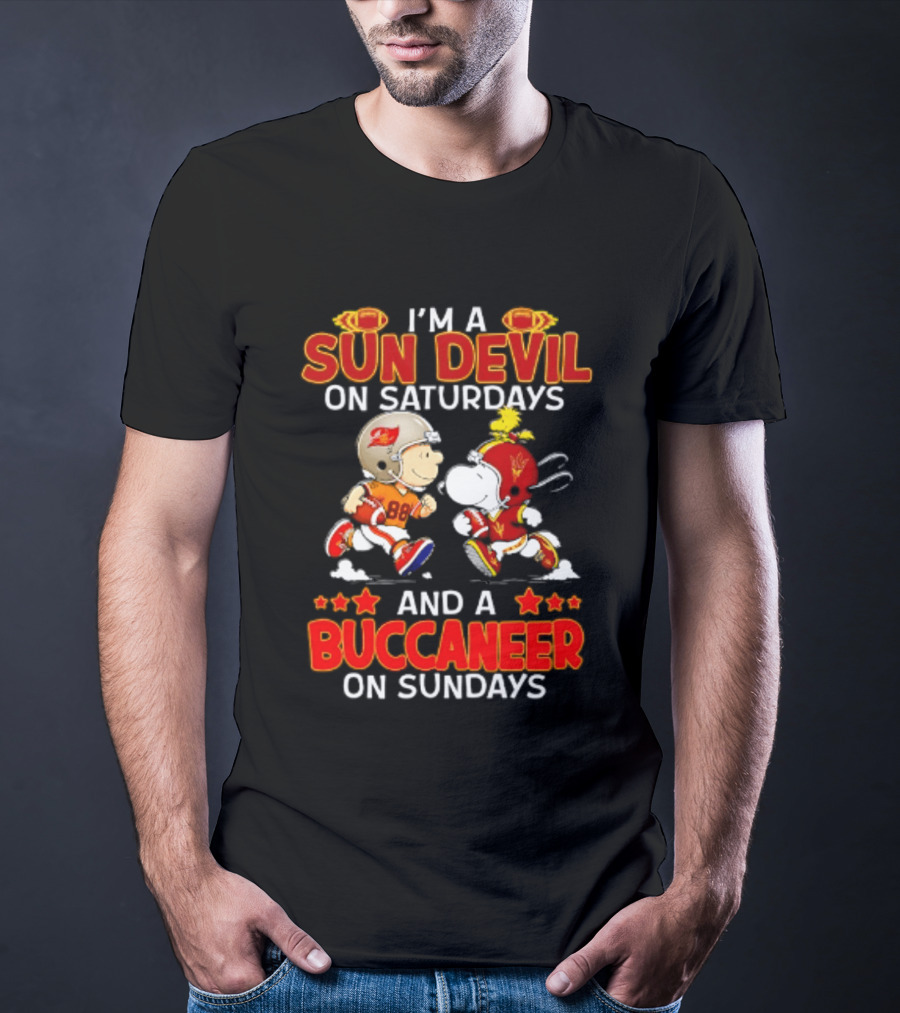 I'm A Sun Devil On Saturdays And A Buccaneer On Sundays Peanuts Characters Football Fan T-Shirt