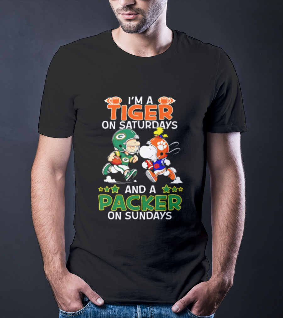 Clemson Tigers Fan On Saturdays Green Bay Packers Supporter On Sundays Football Peanuts T-Shirt