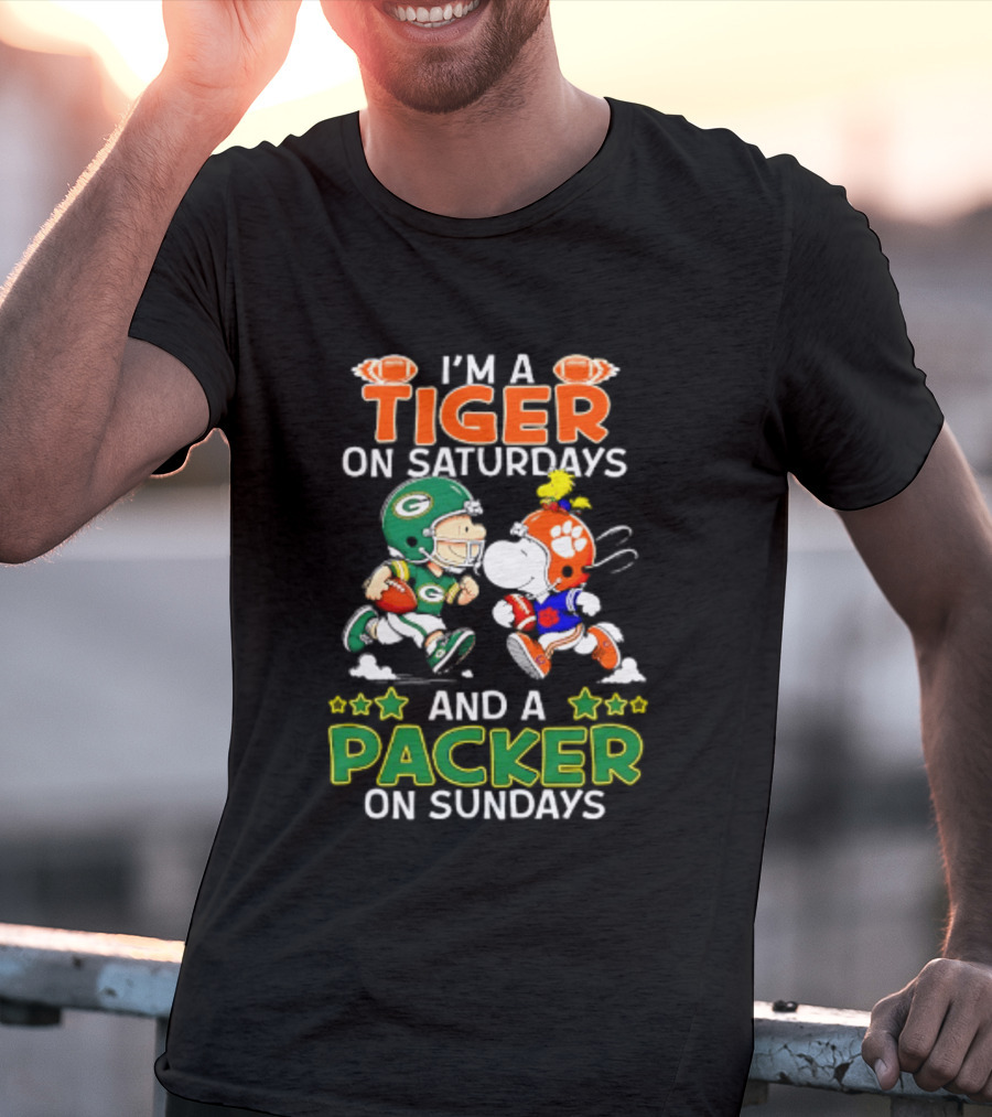 Clemson Tigers Fan On Saturdays Green Bay Packers Supporter On Sundays Football Peanuts T-Shirt