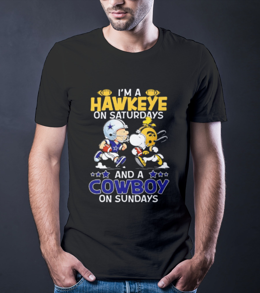 Peanuts I'm A Hawkeye On Saturdays And A Cowboy On Sundays Charlie Brown Snoopy T-Shirt