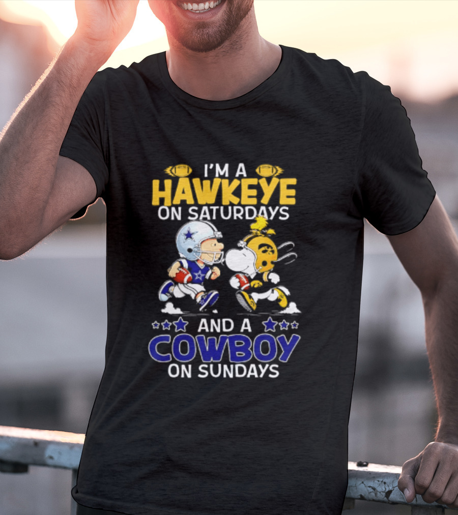 Peanuts I'm A Hawkeye On Saturdays And A Cowboy On Sundays Charlie Brown Snoopy T-Shirt