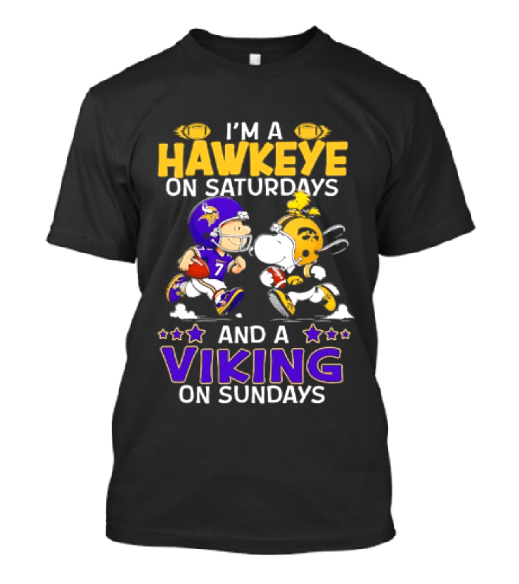 I'm A Hawkeye On Saturdays And A Viking On Sundays Peanuts Mashup T-Shirt