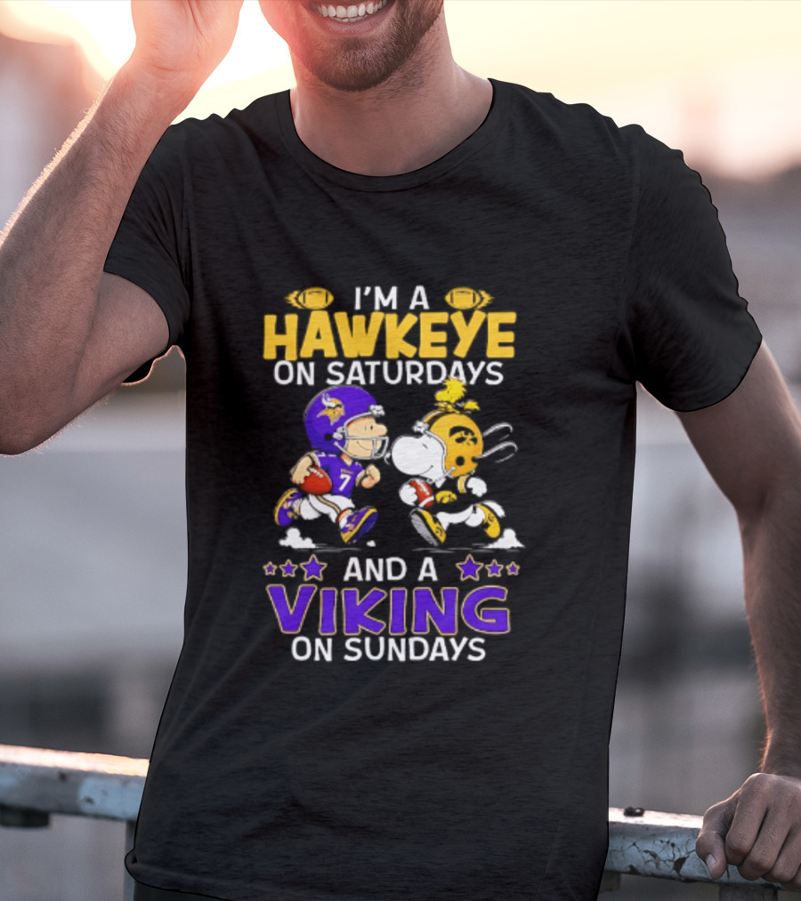 I'm A Hawkeye On Saturdays And A Viking On Sundays Peanuts Mashup T-Shirt