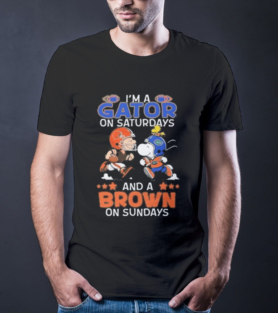 Charlie Brown Snoopy I'm A Gator On Saturdays And A Brown On Sundays Football Helmets T-Shirt