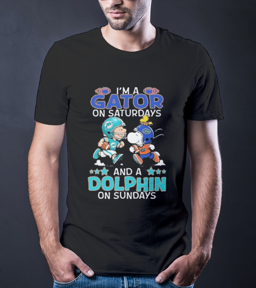 Charlie Brown Snoopy Gator Saturdays Dolphin Sundays Football T-Shirt