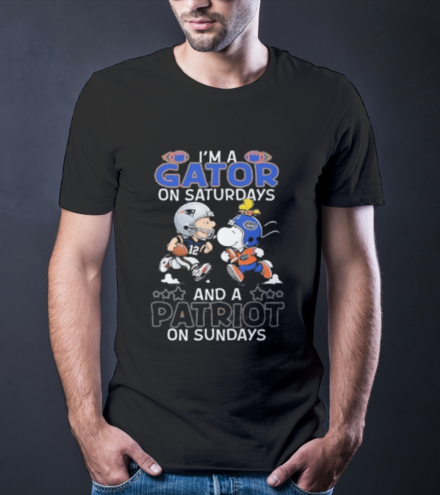 Charlie Brown Snoopy I'm A Gator On Saturdays And A Patriot On Sundays Football Fun T-Shirt