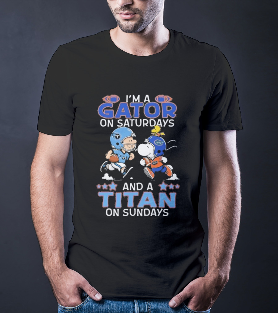 Charlie Brown Snoopy Gator Saturdays Titan Sundays Football T-Shirt