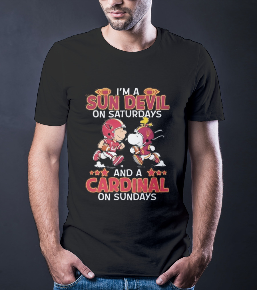 Charlie Brown Snoopy Sun Devil Saturdays Cardinal Sundays Football T-Shirt