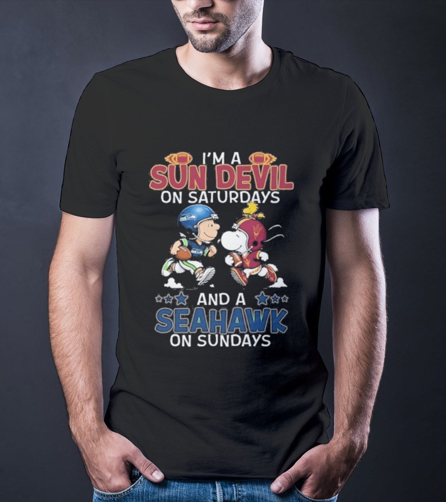I'm A Sun Devil On Saturdays And A Seahawk On Sundays Charlie Brown Snoopy T-Shirt