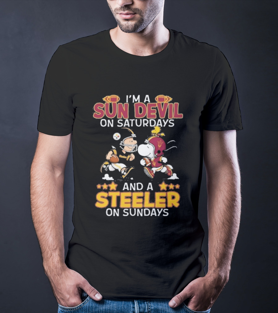 I'm A Sun Devil On Saturdays And A Steeler On Sundays Charlie Brown Snoopy Football T-Shirt