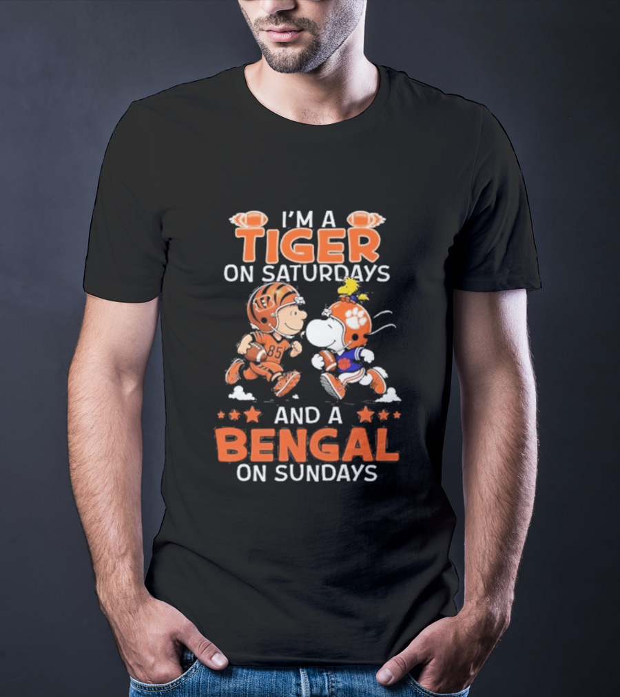 Charlie Brown Snoopy Tiger Saturdays Bengal Sundays Football T-Shirt