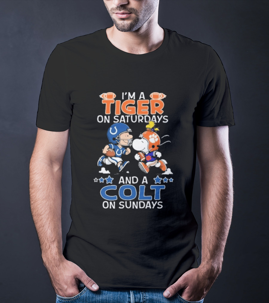 I'm A Tiger On Saturdays And A Colt On Sundays Charlie Brown Snoopy Football Teams T-Shirt
