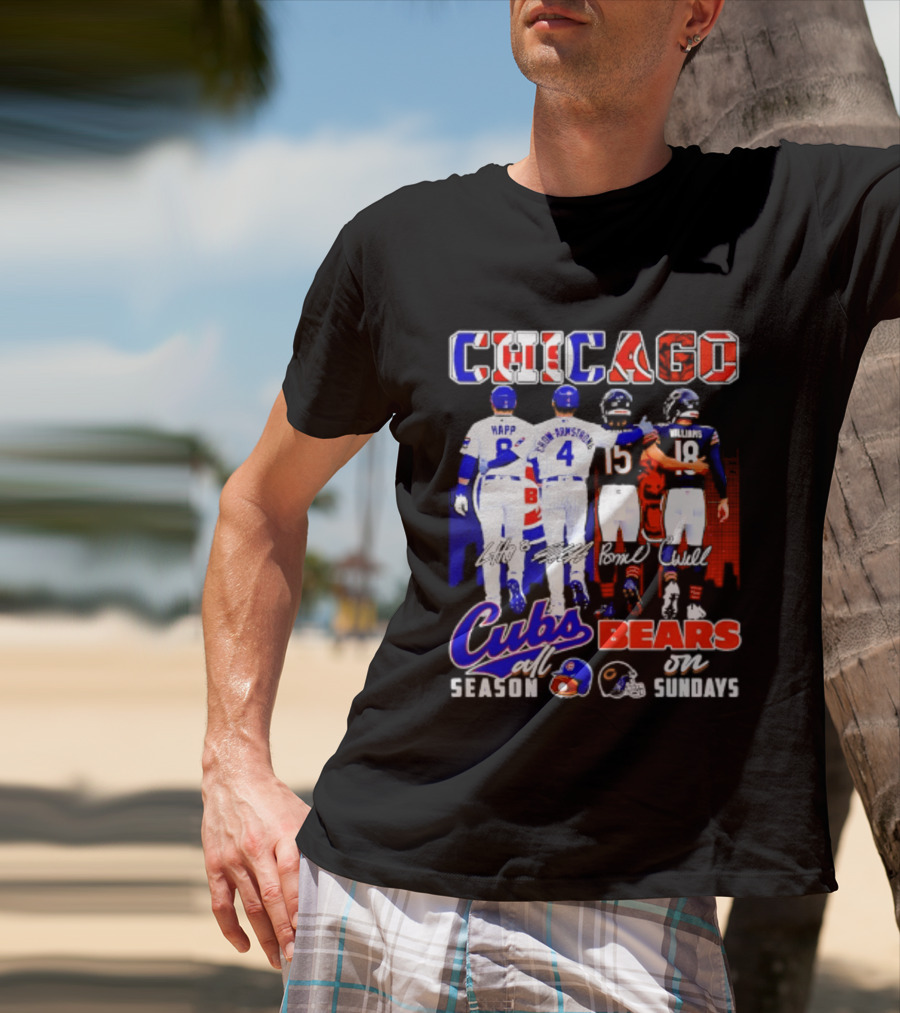 Chicago Cubs Happ And Bote Bears Fields And Moore Signature Skyline Sundays All Season T-Shirt