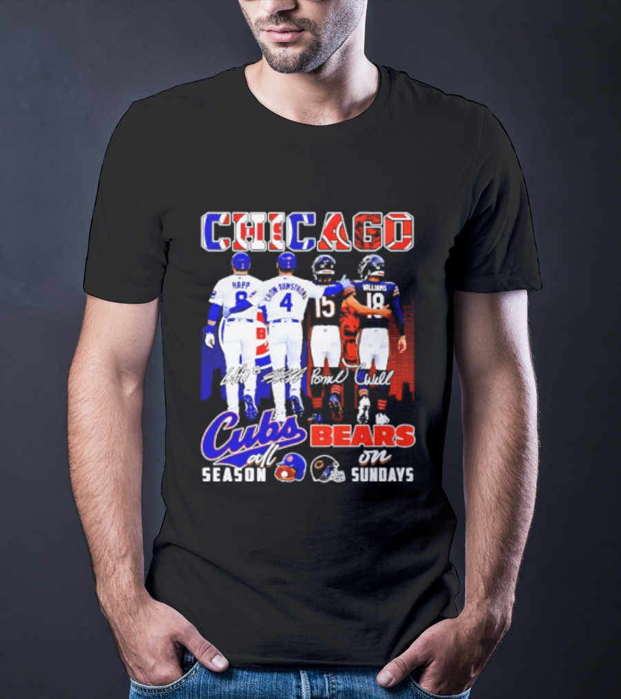 Chicago Cubs Happ And Bote Bears Fields And Moore Signature Skyline Sundays All Season T-Shirt