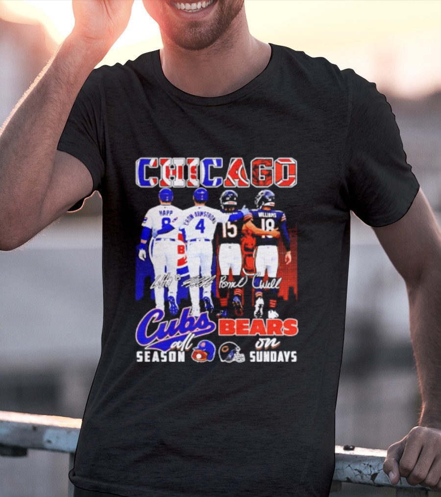 Chicago Cubs Happ And Bote Bears Fields And Moore Signature Skyline Sundays All Season T-Shirt
