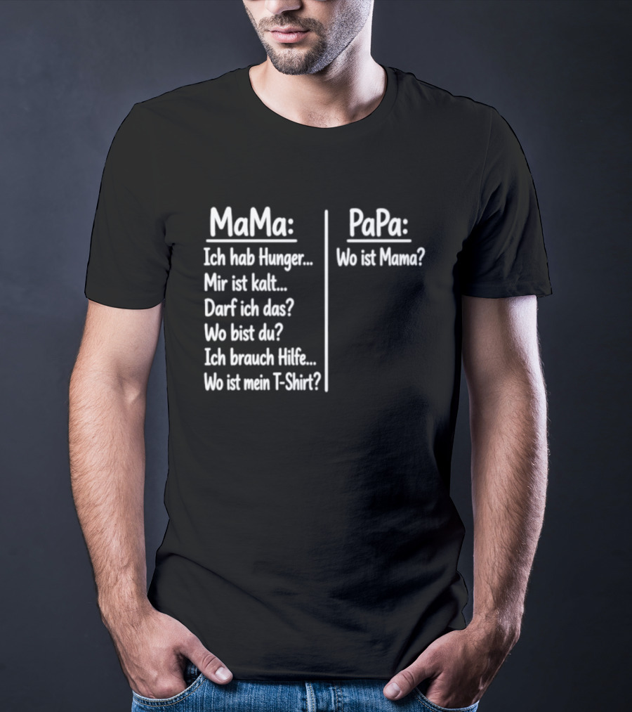 Mama Ich Hab Hunger Mir Ist Kalt Papa Wo Ist Mama Parenting Humor T-Shirt