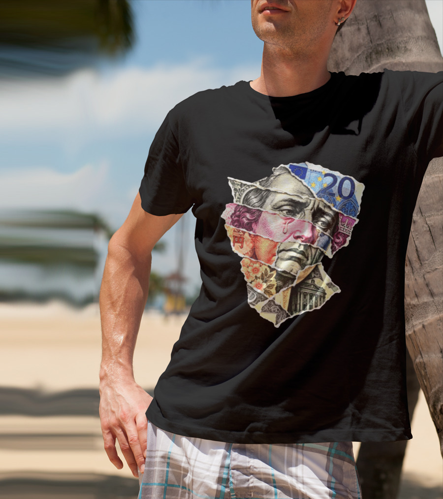 Benjamin Franklin Quote Sad Dollar Currency Collage Art Euro Note T-Shirt