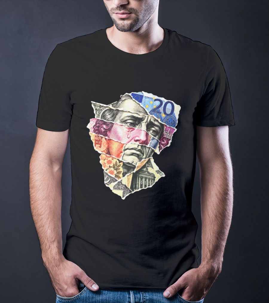 Benjamin Franklin Quote Sad Dollar Currency Collage Art Euro Note T-Shirt