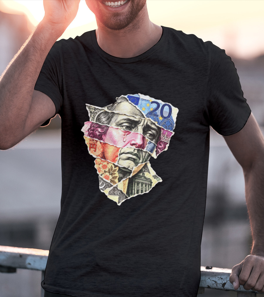 Benjamin Franklin Quote Sad Dollar Currency Collage Art Euro Note T-Shirt