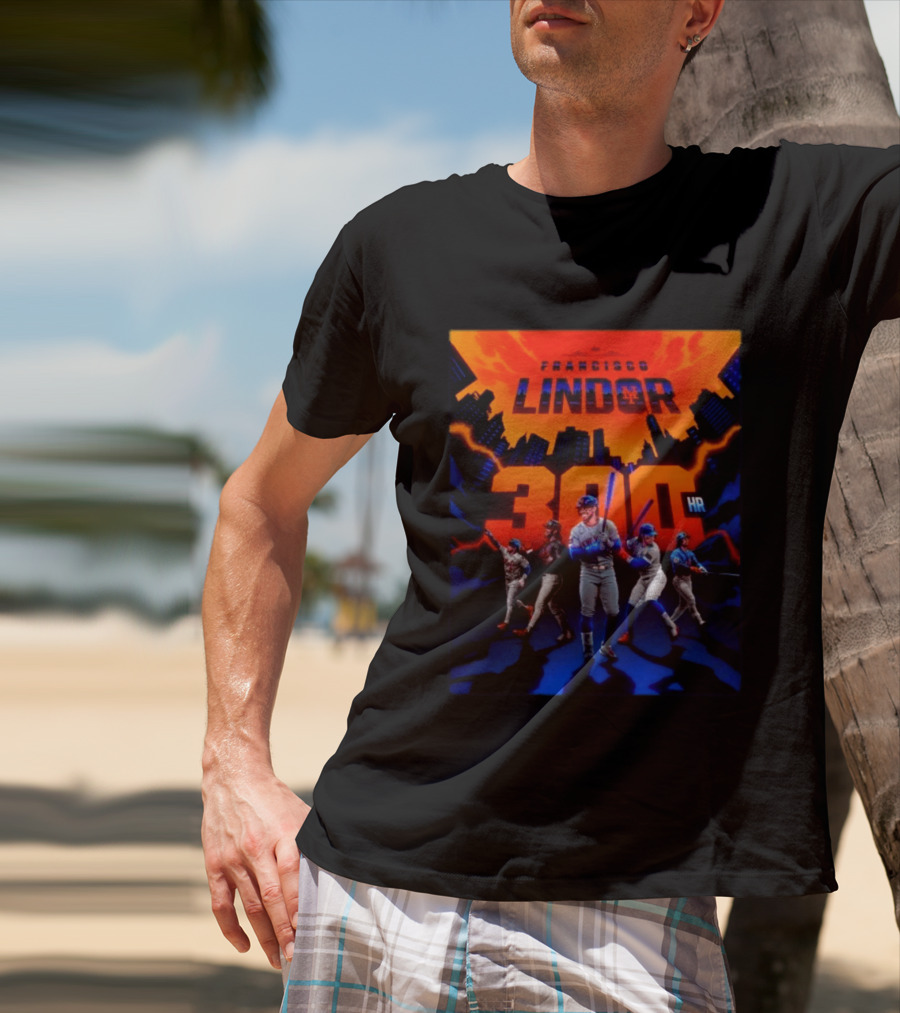 Francisco Lindor 300 HR Achievement Mets Skyline Celebration T-Shirt