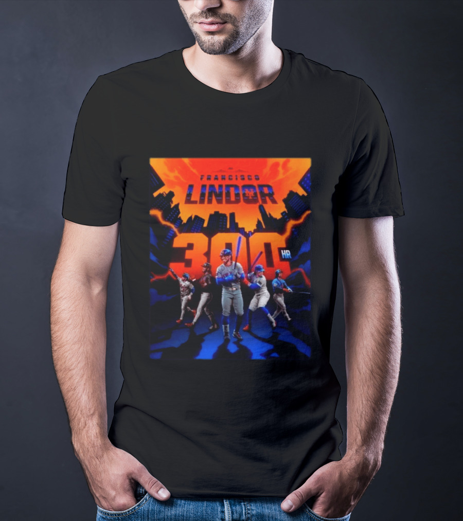 Francisco Lindor 300 HR Achievement Mets Skyline Celebration T-Shirt
