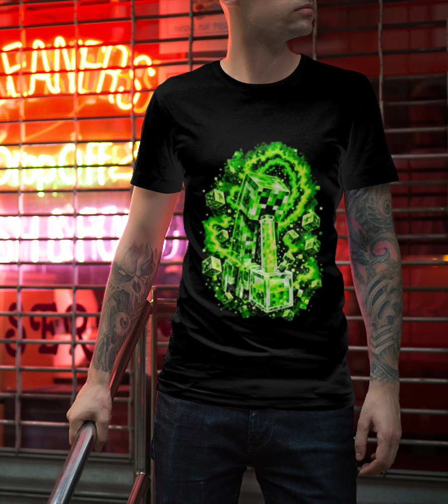 Minecraft Creeper Green Bong Pixel Explosion T-Shirt