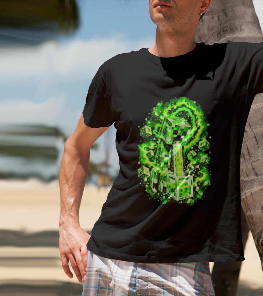 Minecraft Creeper Green Bong Pixel Explosion T-Shirt