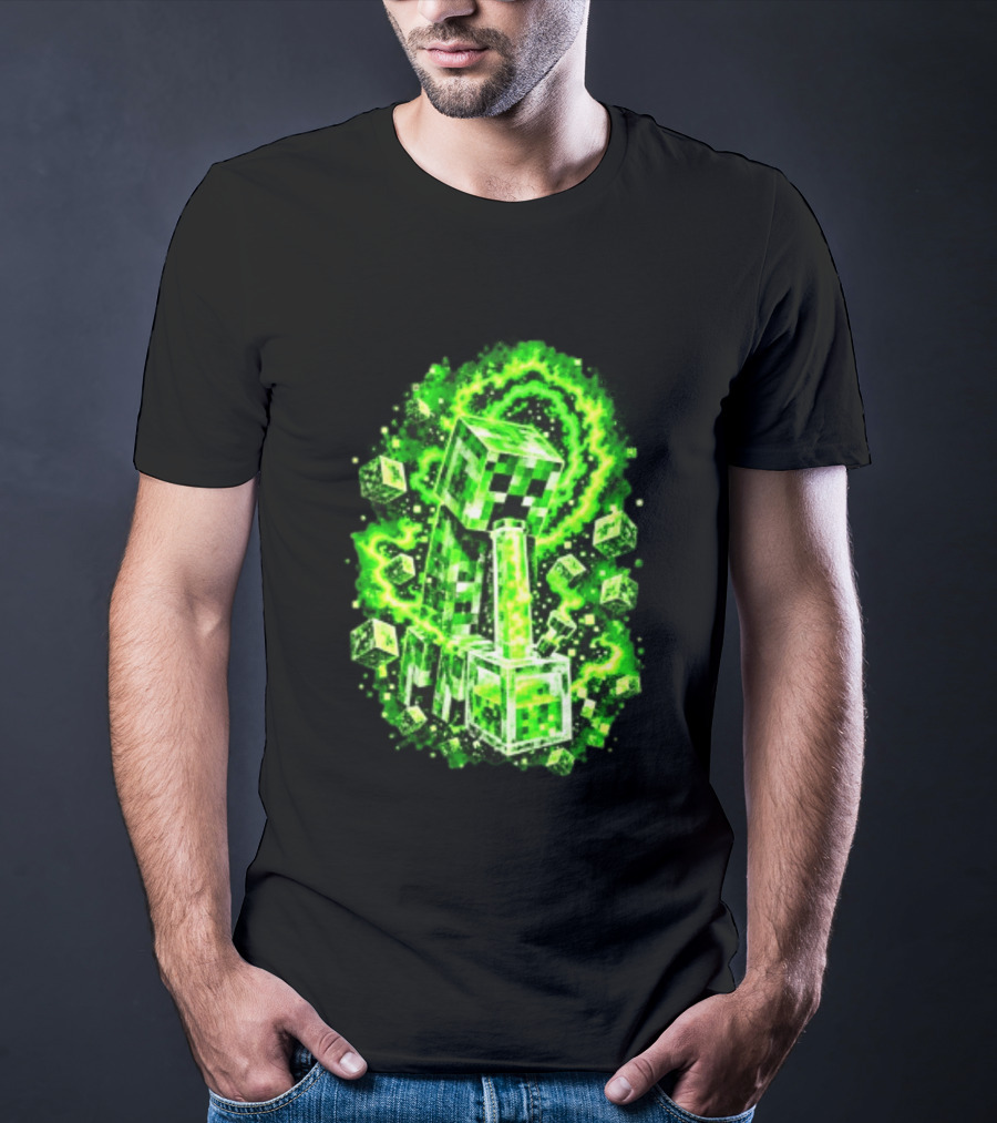 Minecraft Creeper Green Bong Pixel Explosion T-Shirt