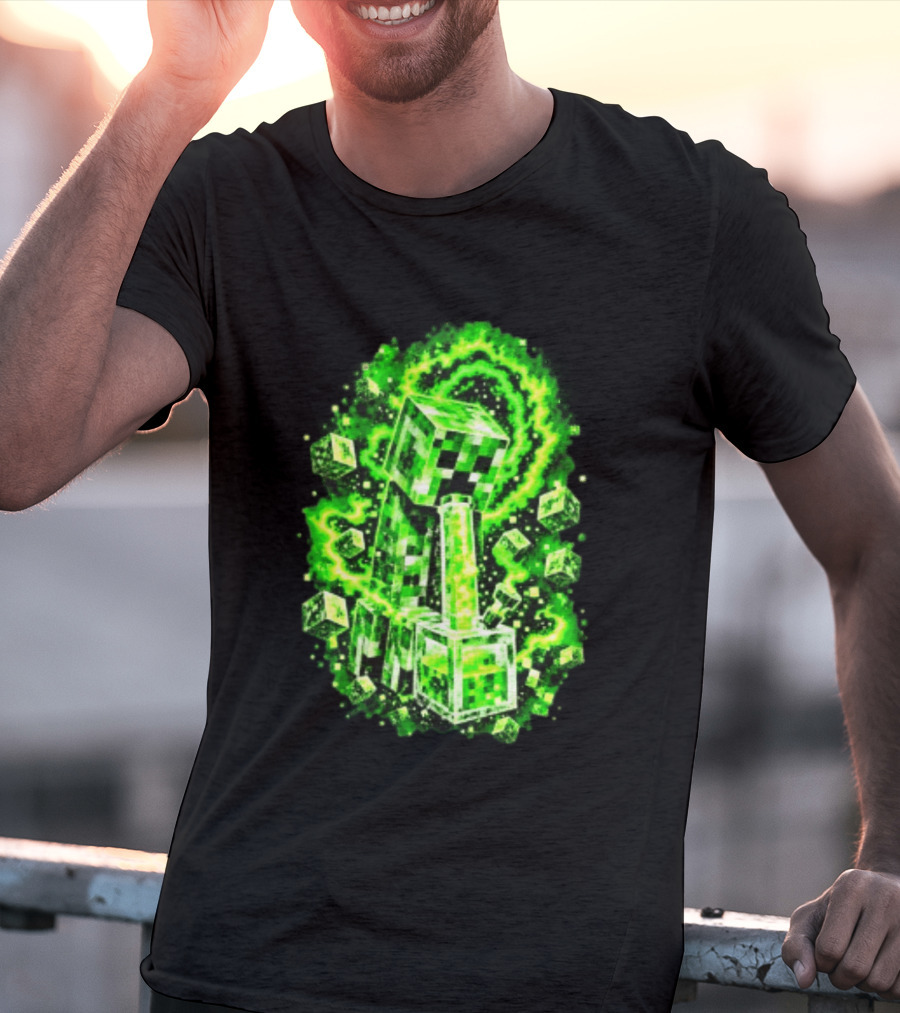 Minecraft Creeper Green Bong Pixel Explosion T-Shirt