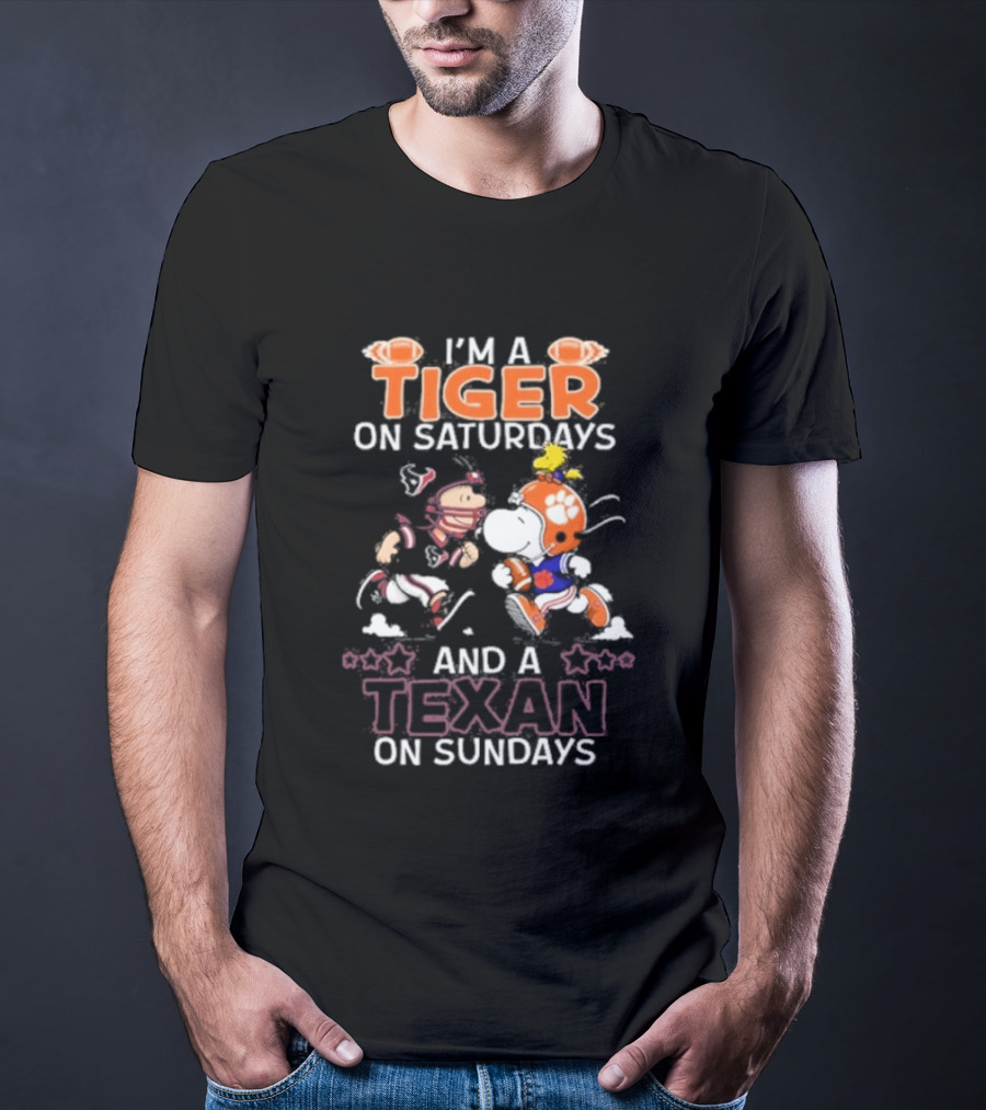 I'm A Tiger On Saturdays And A Texan On Sundays Charlie Brown Snoopy T-Shirt