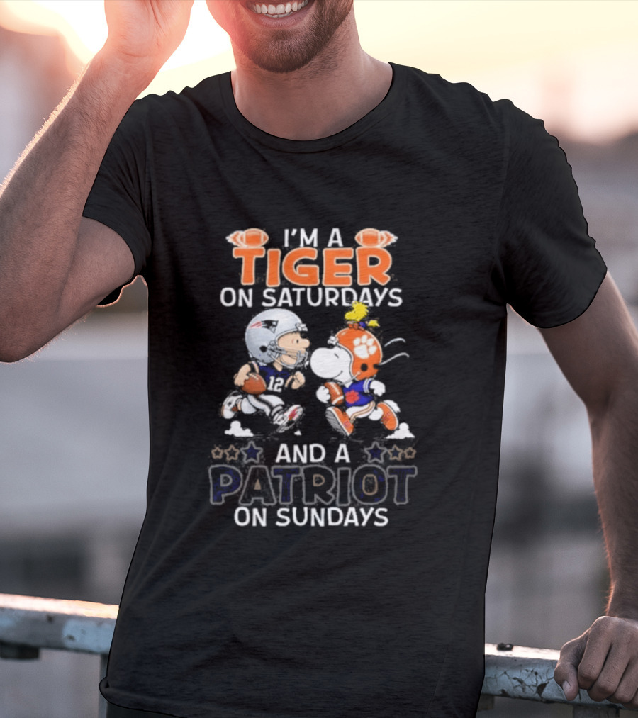 Charlie Brown Snoopy I'm A Tiger On Saturdays And A Patriot On Sundays T-Shirt