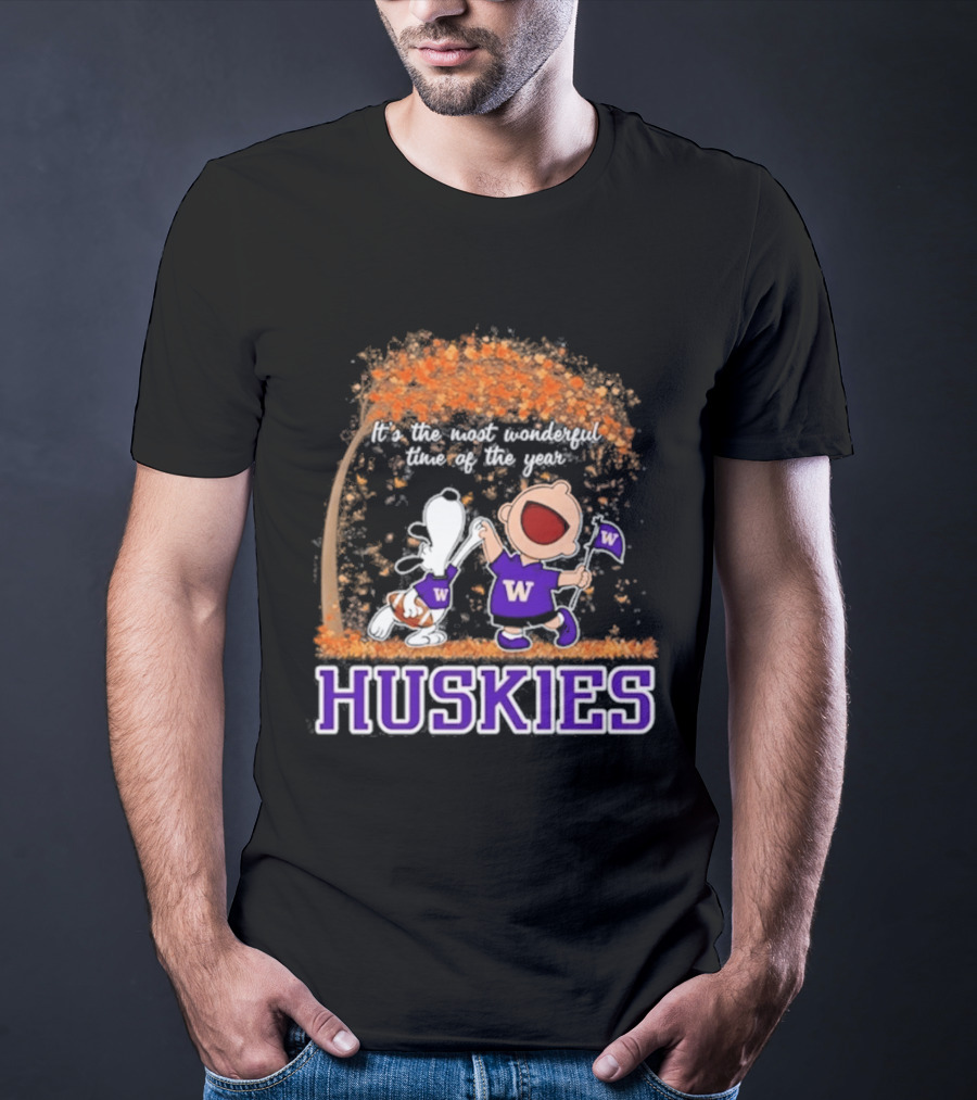 Washington Huskies Snoopy Charlie Brown Autumn 2026 Most Wonderful Time T-Shirt