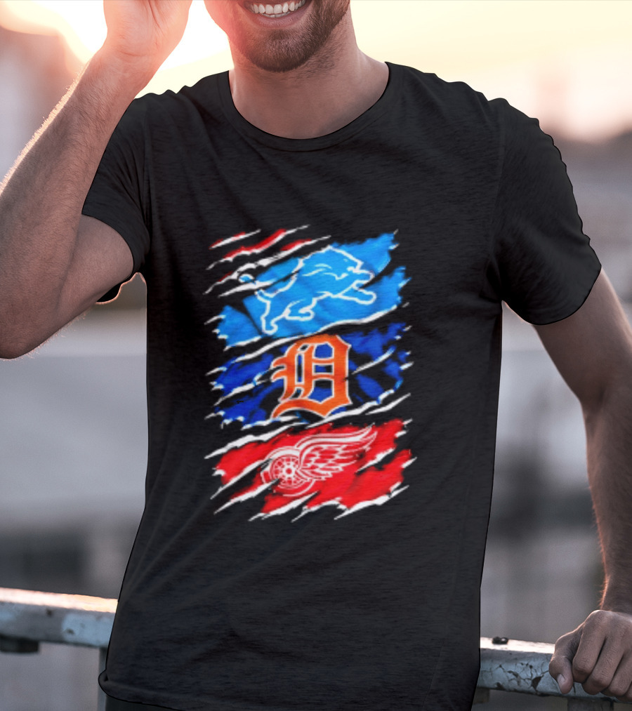 Detroit Lions Tigers Red Wings Scratch Mashup T-Shirt