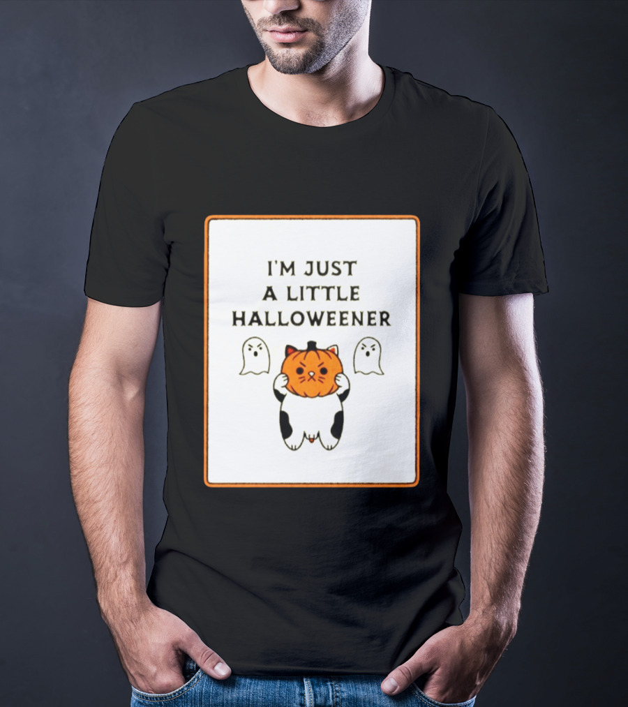 I'm Just A Little Halloweener Cat Holding Pumpkin Face With Ghosts T-Shirt