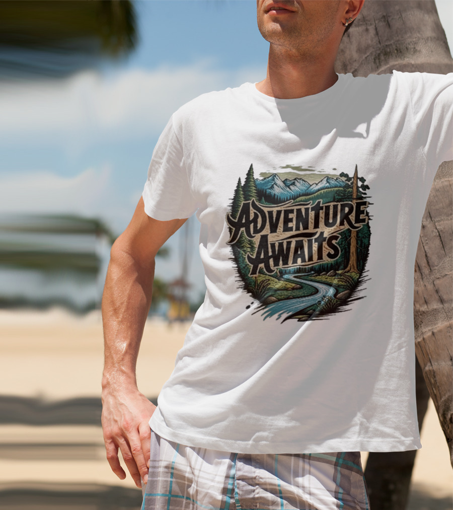 Adventure Awaits Scenic Nature Camping Family Summer Wanderlust Vacation T-Shirt