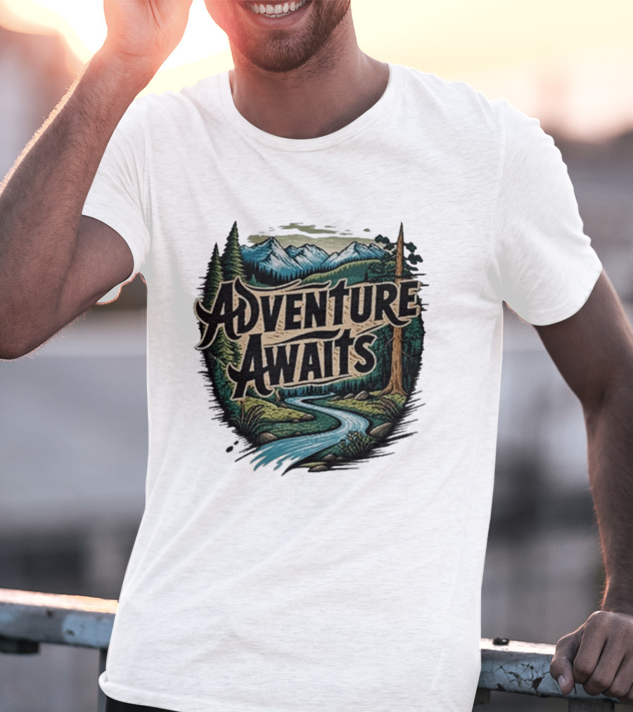 Adventure Awaits Scenic Nature Camping Family Summer Wanderlust Vacation T-Shirt