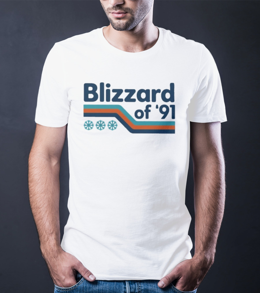 Blizzard Of '91 Retro Winter Snowflakes And Stripes T-Shirt