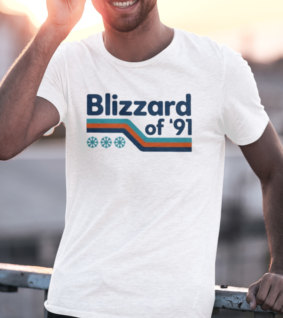 Blizzard Of '91 Retro Winter Snowflakes And Stripes T-Shirt