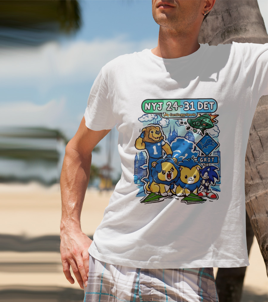 NYJ 24 31 DET Corndoggy Sports Grit Lions Cityscape T-Shirt