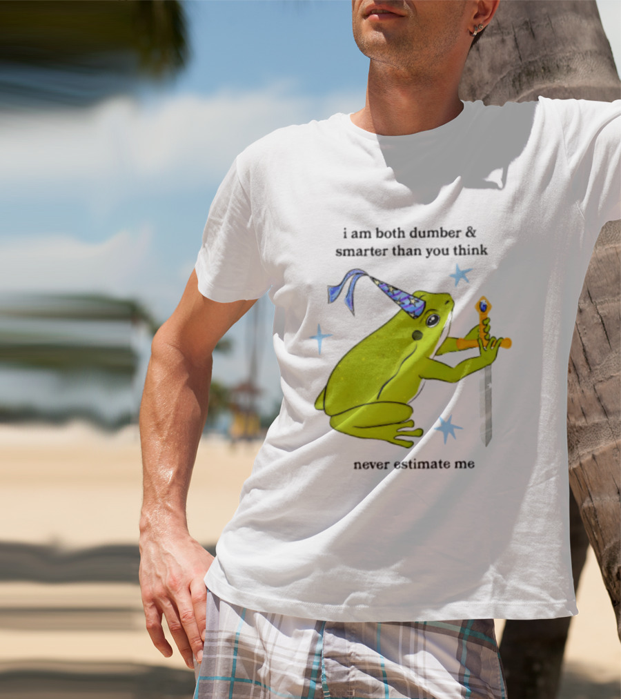 I Am Both Dumber And Smarter Than You Think Never Estimate Me Frog Sword Stars Party Hat T-Shirt